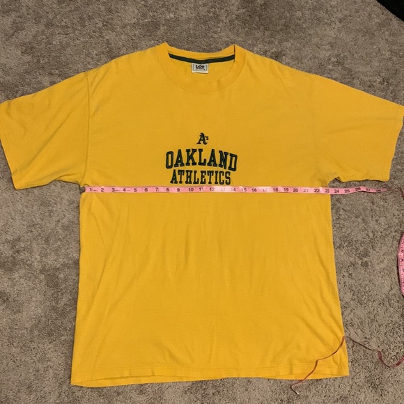 Vintage Lee sports Oakland A’s embroidered mustard tee. - Picture 3 of 4
